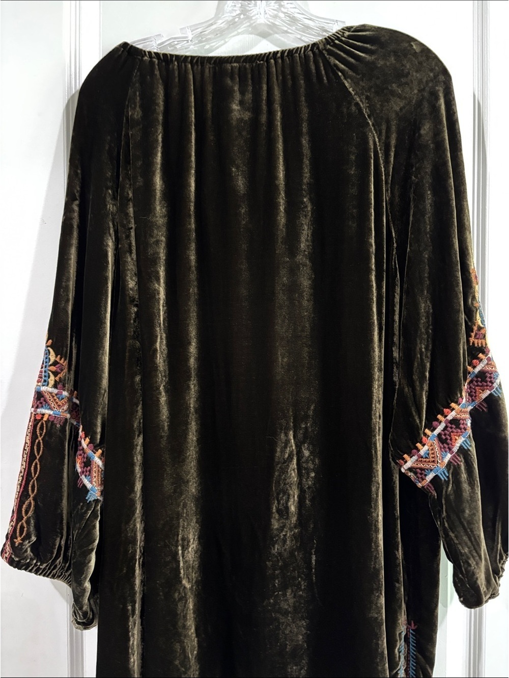 JOHNNY WAS, Olive Green Velvet Tunic Multicolor boho Embroidery Women's XXL - Picture 8 of 9
